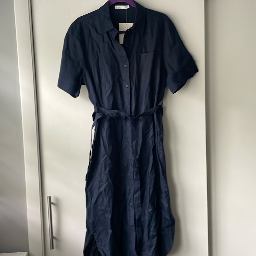 Oak and Fort blue‎  linen shirt dress S C6